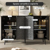 Aparador de comedor con puerta tallada con diseño único en espiga, para salón y comedor, 120x35x78 cm, Negro(m-4)