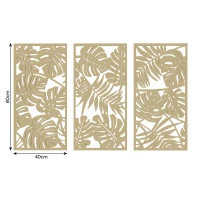HOMCOM Set di 3 Decorazioni Murali in Legno 3D, 40 x 80 cm, Foglie Tropicali, Effetto Legno Naturale(m-3)