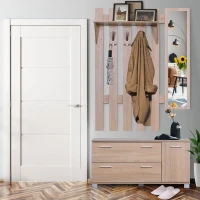 HOMCOM Móvel Cabide de Entrada com Espelho Ganchos e Sapateira Móvel de Entrada com 3 Ganchos Prateleira e 2 Gavetas para Corredor Carvalho(m-12)