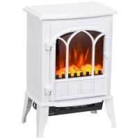 HOMCOM Camino da Terra Elettrico Potenza 1000W / 2000W con Effetto Fiamma Regolabile, 39x23x56.5cm, Bianco(m-11)