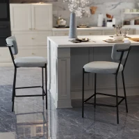 HOMCOM Pack de 2 taburetes de bar, sillas de bar, asiento acolchado, respaldo curvado y reposapiés, 49 x 53 x 93 cm, gris(m-4)