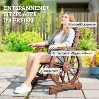 Outsunny Gartenstuhl Holz Gartensessel mit Wagenräder-Design, Holzstuhl im Landhausstil Verkohlt(m-6)