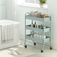 HOMCOM 3-Tier Storage Trolley on Wheels, Rolling Utility Cart with Mesh Backets for Kitchen, Bathroom, Bedroom, Light Green(m-9)