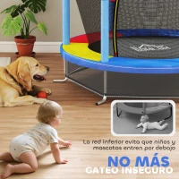 HOMCOM Cama Elástica Infantil Trampolín para Niños de 3-6 Años con Red de Seguridad Carga 45 kg Ø140x190 cm Multicolor(m-8)