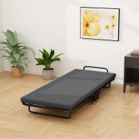 HOMCOM Lit pliant 1 personne 188 x 76 cm, lit d'appoint pliable avec matelas de 7 cm sur roulettes, charge de 150 Kg, gris(m-10)