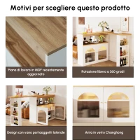 Moderno tavolo da bar allungabile,con spazio di stoccaggio, Rotabile, 138-193×39×105 cm, Bianco(m-5)