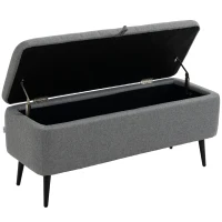 HOMCOM Storage Ottoman with Flip Top, Rectangular Upholstered Bench, Linen Look Fabric Footstool with Steel Legs for Living Room, Bedroom, Grey(m-10)