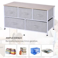 HOMCOM Cómoda com 5 Gavetas de Tecido Cómoda para Quarto Estrutura Metálica 100x30x54 cm Cinzento(m-4)