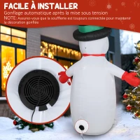Outsunny Bonhomme de neige gonflable de Noël, 240 cm, décoration gonflables de Noël avec lumières LED, 177x78x240cm, multicolore(m-5)