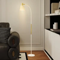 HOMCOM Lampadaire de salon réglable en hauteur 127-160 cm avec interrupteur, douille E27, blanc(m-10)