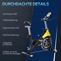 HOMCOM fietstrainer in hoogte verstelbare hometrainer fitness fiets rollertrainer met riemaandrijving LCD display staal ABS geel + zwart 50 x 100 x 101-113 cm(m-7)