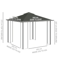 Outsunny Pavilhão com Telhado Duplo 3x3 m Repelente à Água Estável Resistente ao Inverno Pavilhão de Jardim com Rede Mosquiteira Cinza Claro(m-3)