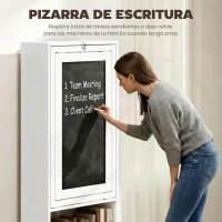 HOMCOM Escritorio Plegable con Estantería Mesa de Oficina con Pizarra y Múltiples Estantes Convertible con Baldas Ajustables 98x51x153 cm Blanco(m-6)