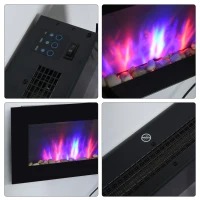HOMCOM Elektrische Wandhaard, 1000W/2000W, LED-Vlameffect, Afstandsbediening, Stijlvol Uiterlijk, met Verwarmingsfunctie(m-12)