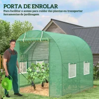 Outsunny Estufa Tipo Túnel 250x200x200cm Estufa de Jardim com Janelas e Portas Enroláveis para Cultivo de Plantas Verde(m-5)
