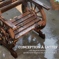 Outsunny Chaise de Jardin en Bois, Style Roue de Chariot, Siège Large à Lattes, Dossier Incliné, 66x55x90cm, Finition Carbonisée(m-7)