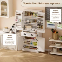 Armadio contenitore moderno con 4 ante e 1 cassetto, 6 ripiani portaoggetti e 4 ripiani regolabili, adatto per cucina, sala da pranzo e soggiorno, 80x40x182 cm, Bianco(m-4)