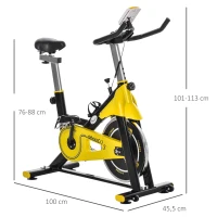 HOMCOM fietstrainer in hoogte verstelbare hometrainer fitness fiets rollertrainer met riemaandrijving LCD display staal ABS geel + zwart 50 x 100 x 101-113 cm(m-3)