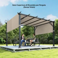 Outsunny Abdeckung für Pergola-Gazebo 3 x 3,6 m, Gazebo-Tuch aus Polyester 180 g/m² mit Stangentaschen und Gurten, UV30+, Nur Abdeckung, 548x122 cm, Khaki(m-3)