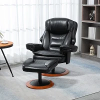 HOMCOM Fauteuil met voetenbank, relaxfauteuil, 360° draaibaar, verstelbare rugleuning, zwart+bruin(m-10)