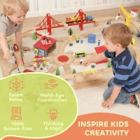 AIYAPLAY 133-Piece Wooden Train Set, Toy Train with Crane, Storage Box, for Kids Ages 3+(m-4)