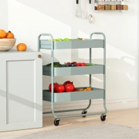 HOMCOM 3-Tier Storage Trolley on Wheels, Rolling Utility Cart with Mesh Backets for Kitchen, Bathroom, Bedroom, Light Green(m-7)