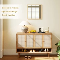 HOMCOM Miroir mural carré 50 x 50 cm, cadre en bois naturel, idéal pour la salle de bain, salon ou chambre(m-4)