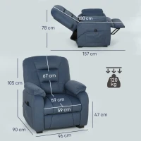 HOMCOM Poltrona Reclinável Elétrica Silenciosa com Função Memória Apoio para os Pés Controlo Remoto Porta USB 96x90x105 cm Azul(m-3)