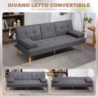 HOMCOM Divano Letto 3 Posti Reclinabile con 2 Braccioli Staccabili, in Tessuto Effetto Lino e Legno di Pioppo, 181x77x78 cm(m-4)
