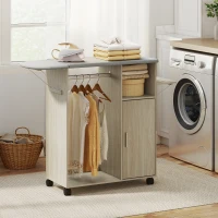 HOMCOM Mobile Asse da Stiro con Piano d'Appoggio Effetto Lino, 3 Ripiani a Cubo e Guida, 127x42.5x99 cm, Multicolore(m-2)