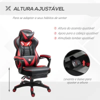Vinsetto Cadeira de escritorio gaming ergonômica Altura Ajustável reclinável com apoio para pés Vermelho e Preto(m-6)