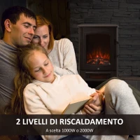 HOMCOM Camino Elettrico con Fiamma Realistica, Caminetto Elettrico con Portalegna, Protezione da Surriscaldamento, Termostato, Temperatura Regolabile, Riscalda 20-25㎡, Acciaio Nero e Vetro Temperato(m-8)