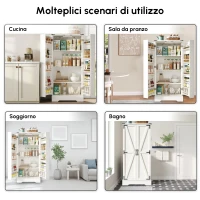 Armadio da cucina in stile country con illuminazione LED e ripiani regolabili, 60x35x128,5 cm, Bianco(m-6)