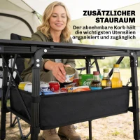Outsunny Campingtisch mit Aufbewahrungskorb, höhenverstellbar, faltbar, Aluminium, Schwarz(m-5)