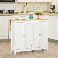 HOMCOM Desserte îlot de cuisine avec 2 tabourets plan de travail rabattable 2 placards avec 4 portes design moderne blanc(m-10)