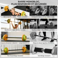 HOMCOM Ensemble haltères et barre 20 kg avec 6 haltères disques de 1,5 kg, 2,5 kg et 5 kg gym musculation orange vert et jaune(m-5)