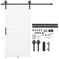 HOMCOM Puerta Corredera Estilo Country con Riel y Tirador en Madera y Acero, 106.6x213.4 cm, Blanco y Negro(m-5)