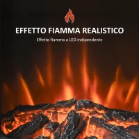 HOMCOM Camino Elettrico con Fiamma Realistica, Caminetto Elettrico con Portalegna, Protezione da Surriscaldamento, Termostato, Temperatura Regolabile, Riscalda 20-25㎡, Acciaio Nero e Vetro Temperato(m-4)