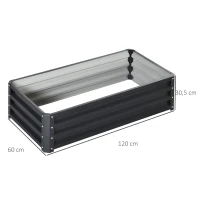 Outsunny Conjunto de 2 Canteiros Quadrados de Jardim Retangulares Chapa de Aço Ondulada 120x60x30,5 cm Cinzento(m-3)