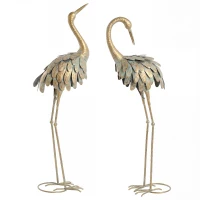 Outsunny Set de 2 statui de grădină, sculptură de stârc din metal, statui de păsări 91/95cm, pentru curte, iaz, terasă, auriu/albastru(m-1)