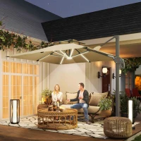 Outsunny Parasol déporté LED carré double toit inclinable pivotant 360° manivelle piètement acier dim. 3L x 3l x 2,66H m beige(m-2)