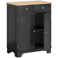 HOMCOM Meuble de rangement buffet salon avec placards, 2 tiroirs et étagères réglables, 68x40,3x85cm, noir et bois naturel(m-12)
