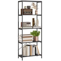 HOMCOM 5-Tier Bookshelf, Industrial Bookcase with Metal Frame - Dark Grey and Black(m-10)