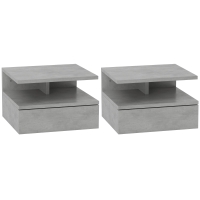 HOMCOM 2 Mesitas de Noche Flotantes con 1 Cajón y Estante Abierto Diseño Moderno 35x32x22,5 cm Gris