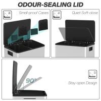 HOMCOM 50L Dual Compartment Stainless Steel Bin, with Deodoriser Holders - Silver(m-6)