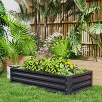 Outsunny Set de 2 paturi de grădină dreptunghiulare tablă ondulată din oțel 120 x 60 x 30,5 cm gri(m-4)