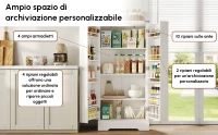 Armadio da cucina in stile country con illuminazione LED e ripiani regolabili, 60x35x128,5 cm, Bianco(m-7)