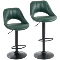 HOMCOM Set of Two Faux Leather Bar Stools - Dark Green(m-1)