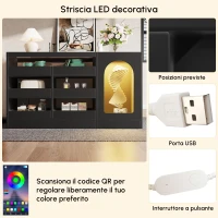 Mueble de cajones moderno, aparador de comedor con luz LED y 6 cajones, 120x40x75 cm, Negro(m-6)