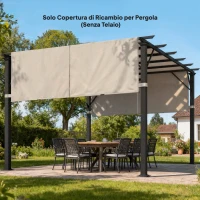 Outsunny Abdeckung für Pergola-Gazebo 3 x 3,6 m, Gazebo-Tuch aus Polyester 180 g/m² mit Stangentaschen und Gurten, UV30+, Nur Abdeckung, 548x122 cm, Khaki(m-4)